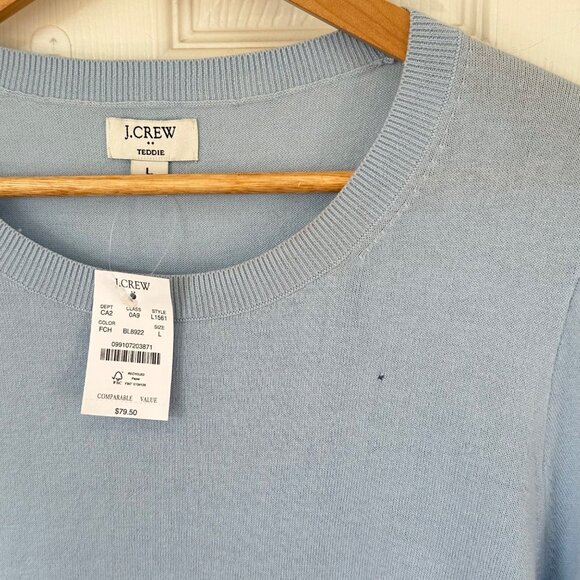 J.Crew Teddie Sweater Preppy Minimalist Cotton Powder Blue Women's‎ Large - Picture 3 of 8